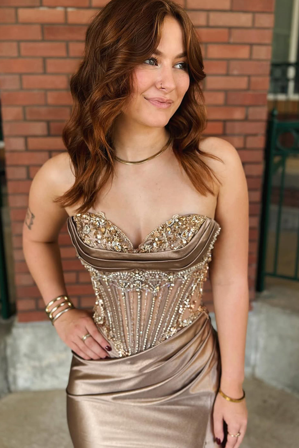 Charming Mermaid Sweetheart Brown Silk Satin Long Prom Dress