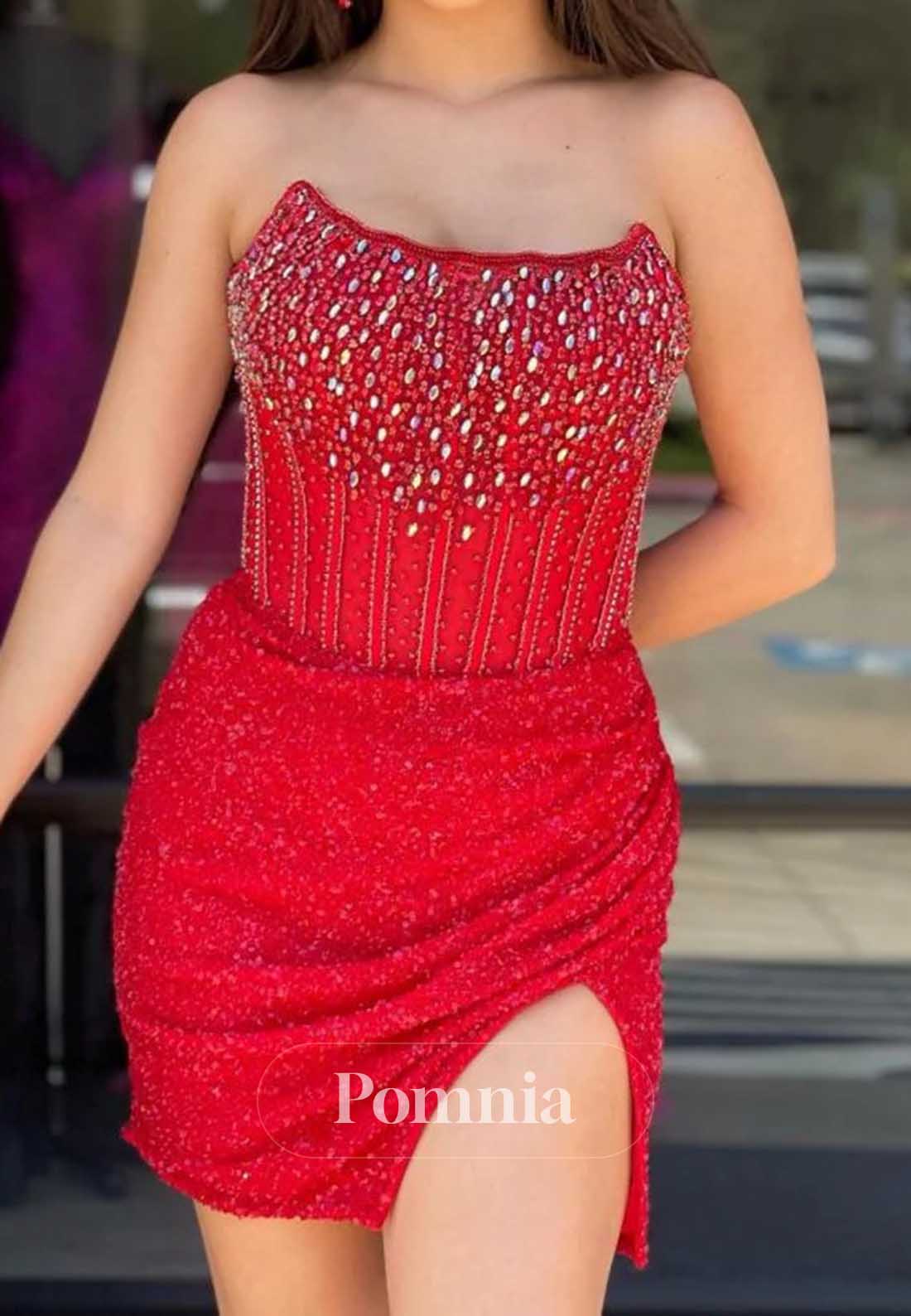 Red Strapless Sleeveless Mini Homecoming Dress
