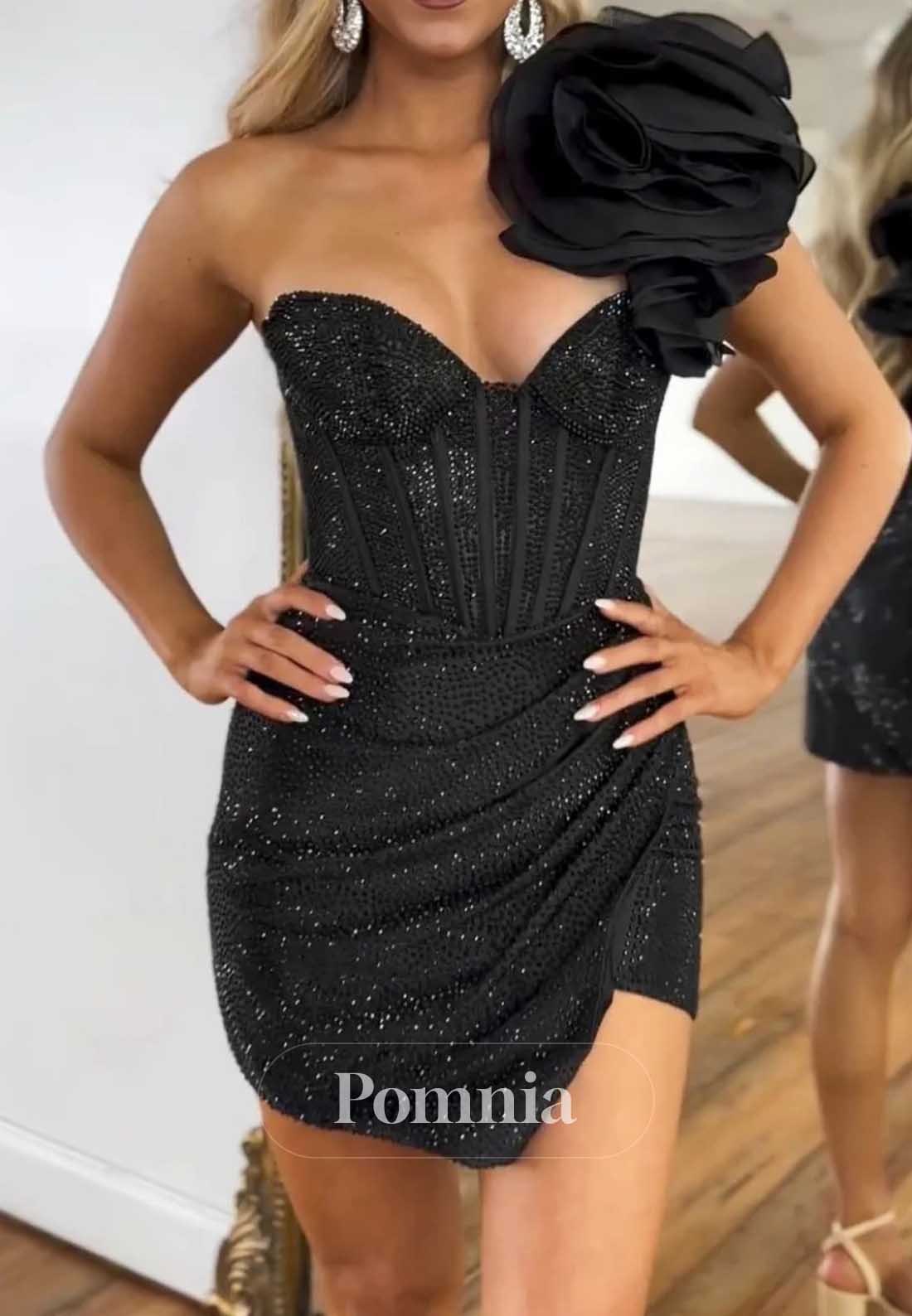 Black One Shoulder Sleeveless Mini Homecoming Dress