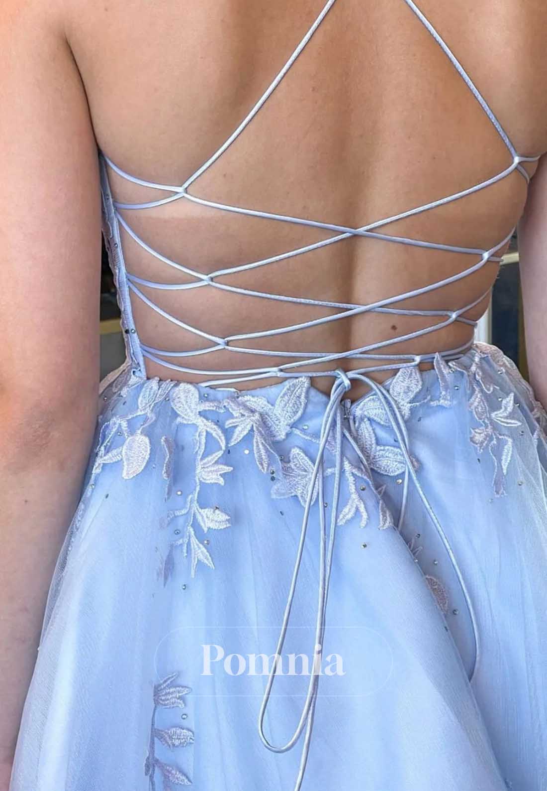 Sky Blue Spaghetti Straps Sweetheart Appliques Homecoming Dress