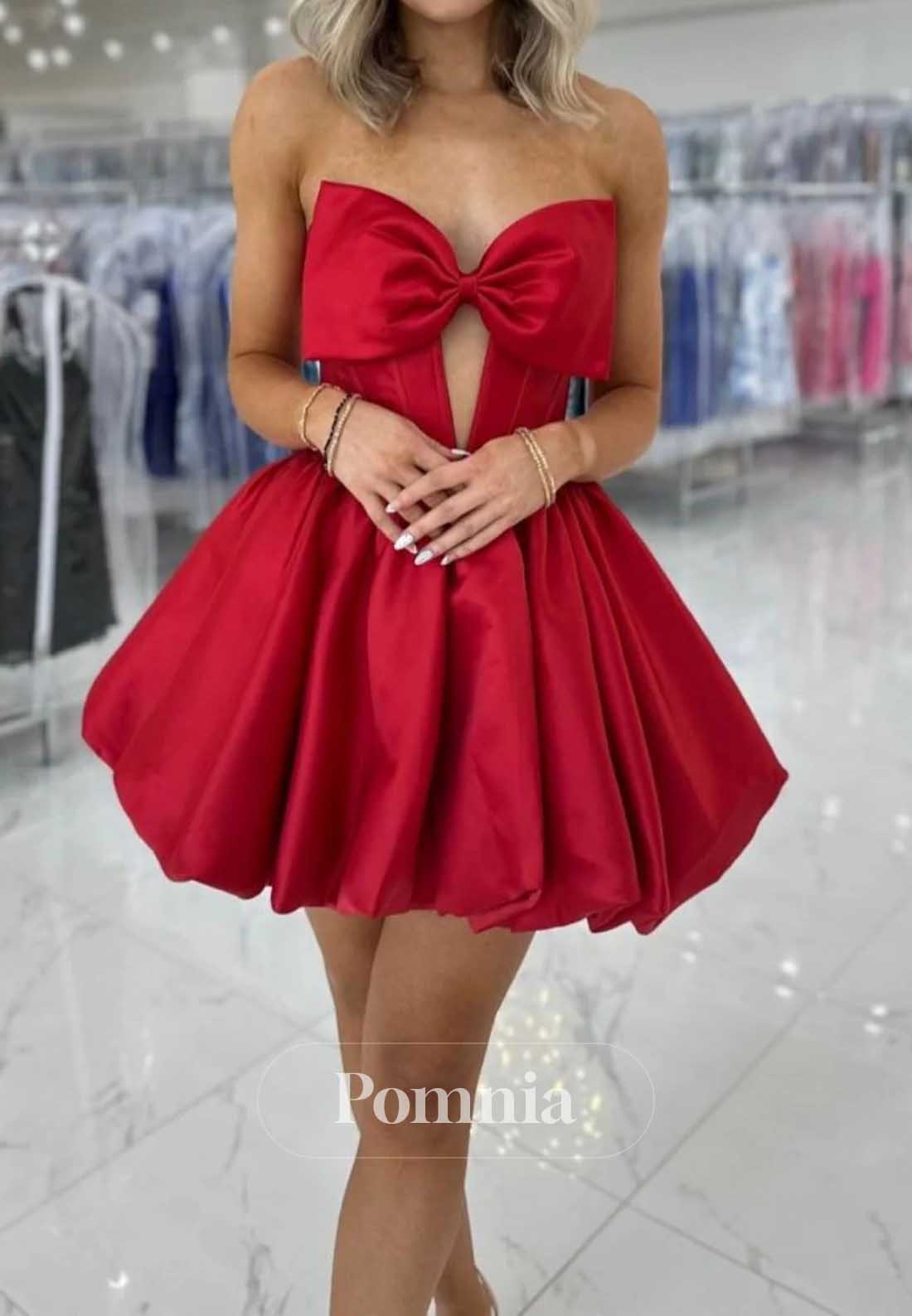 A-Line Strapless Sleeveless Bowknot Corset Homecoming Dress