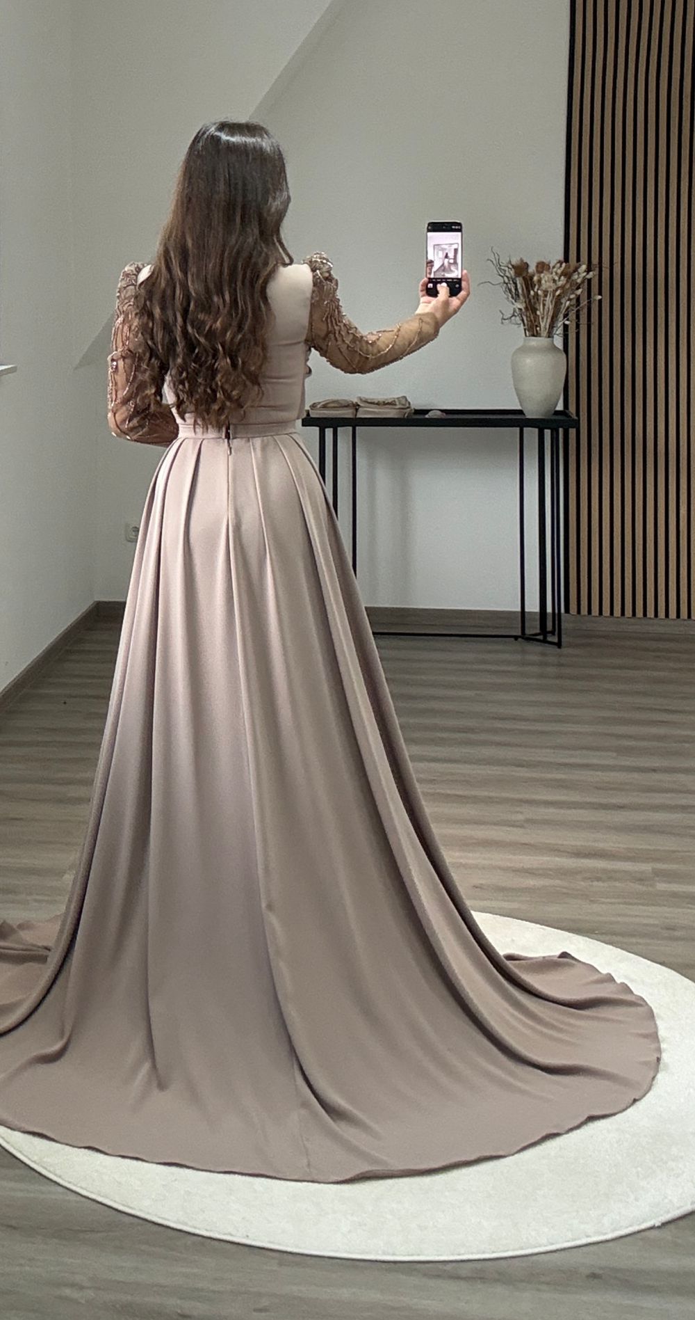 High Neck Long Sleeves Sequins Ruched Evening Dress