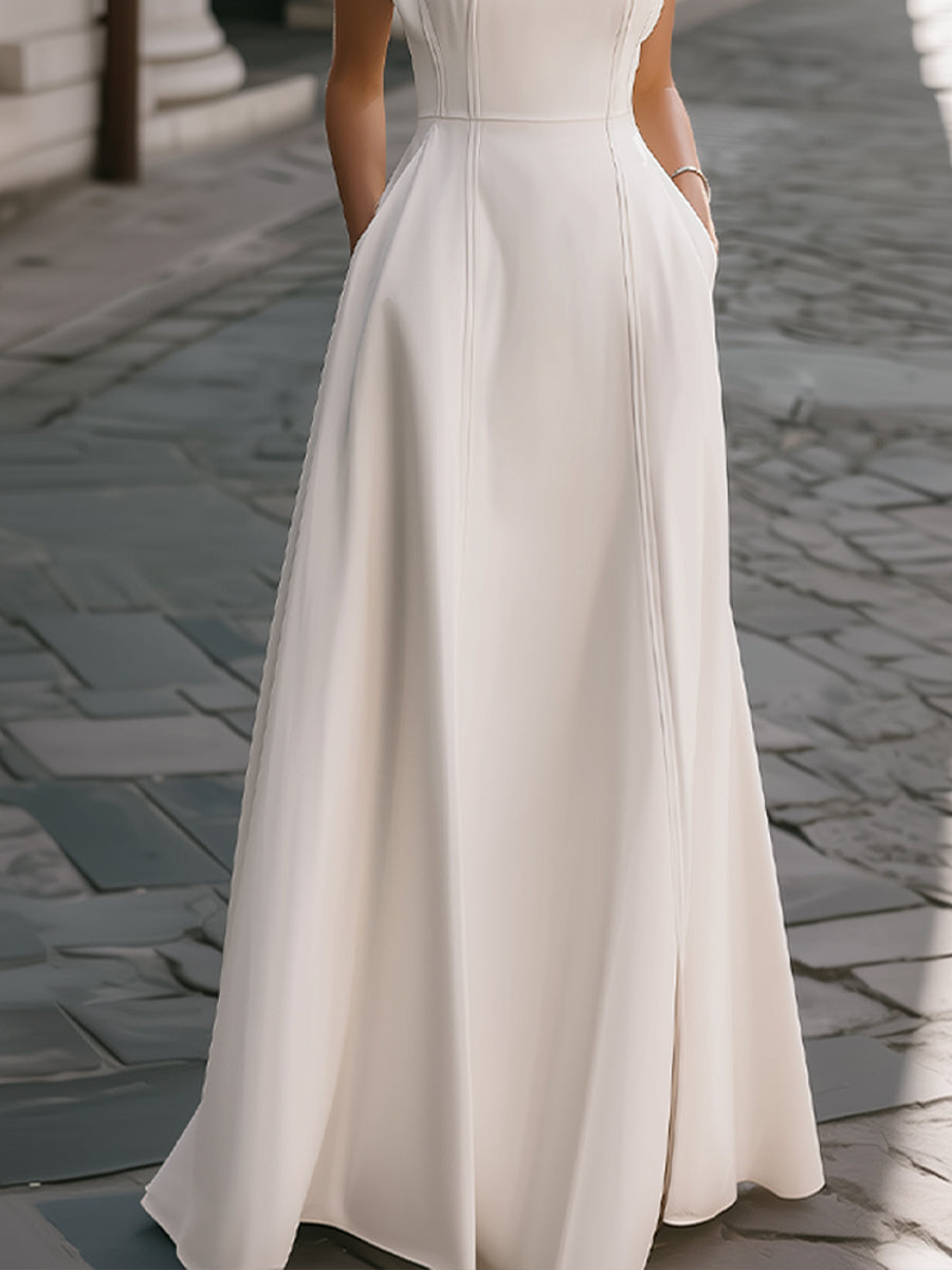 High-Neck Sleeveless Structured A-Line Gown