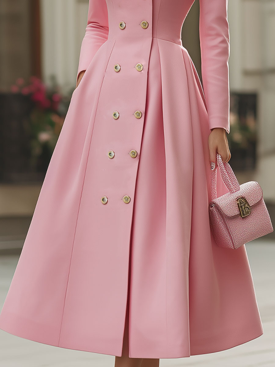 Pink Double-Breasted Trench Coat Dress