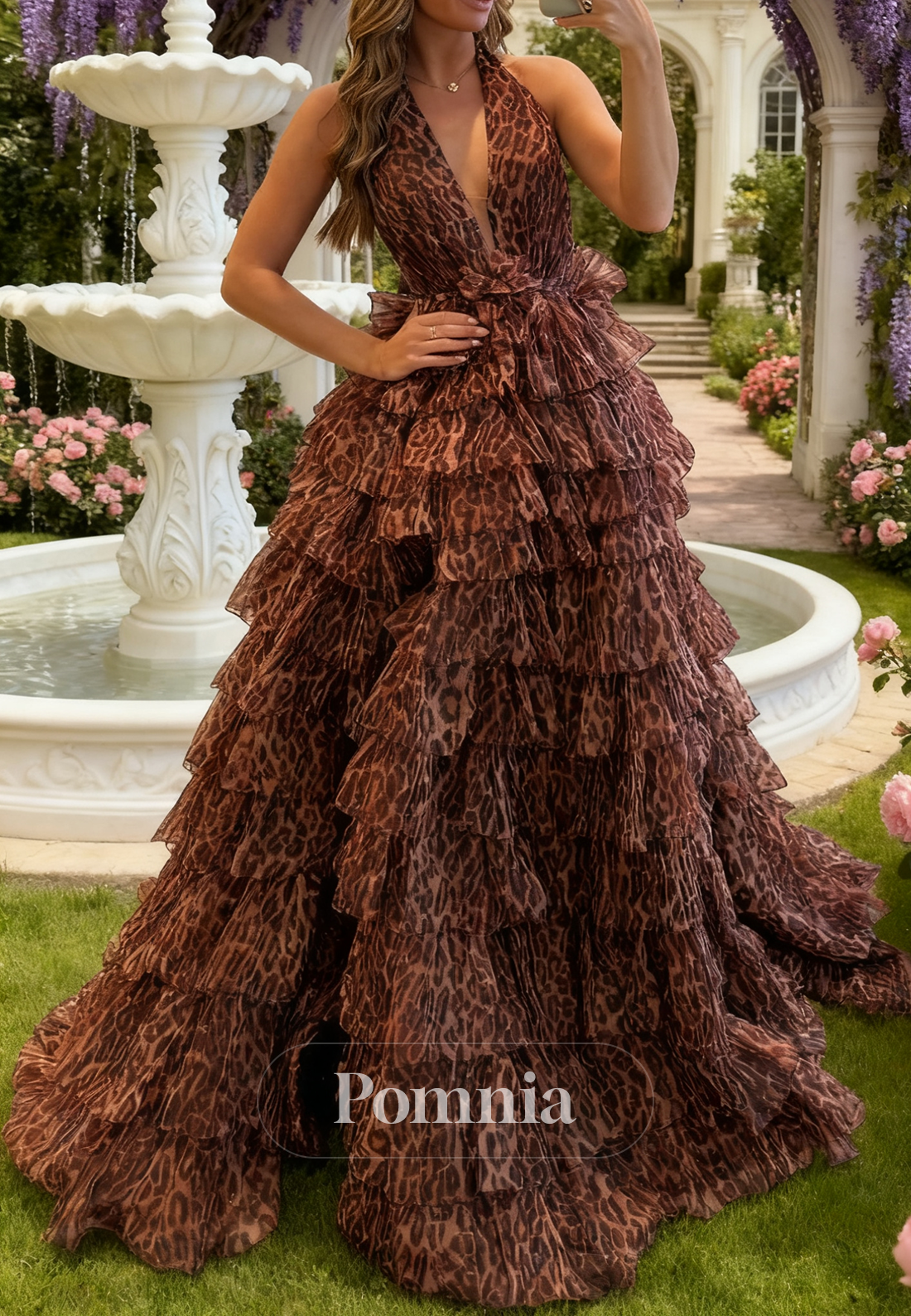 Simple Halter Sleevless Ruffles A-Line Prom Dress