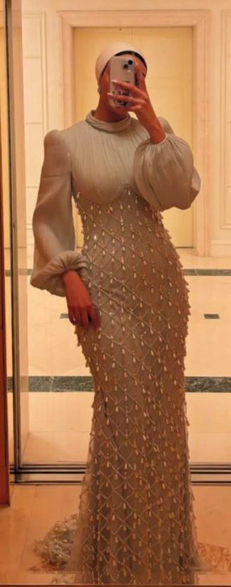 Long Sleeves Ruched Lace Evening Dress