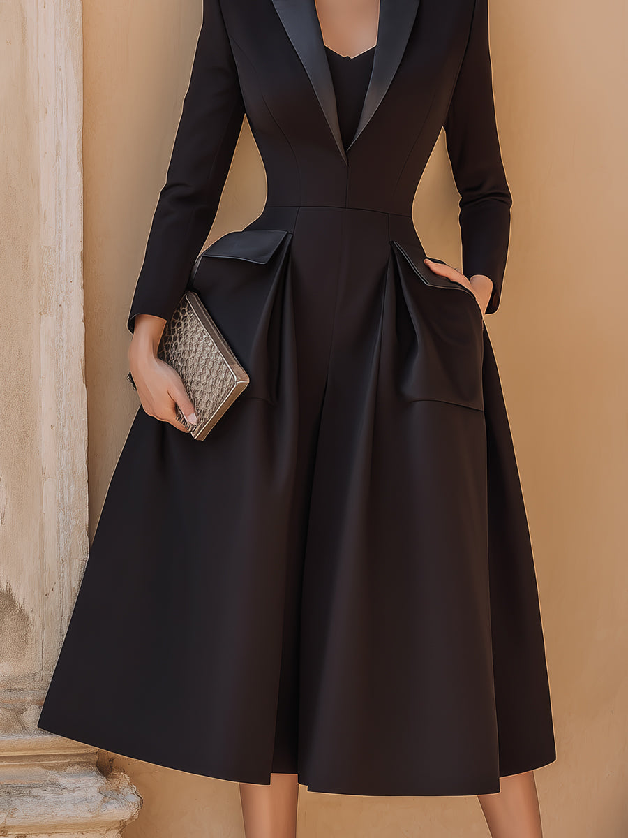 Tailored Tuxedo-Inspired Midi Dress