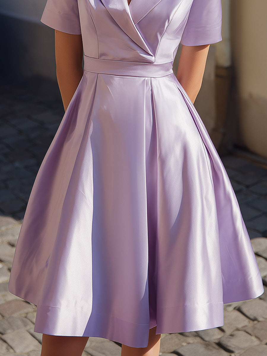 Elegant Satin Tailored A-Line Midi Dress