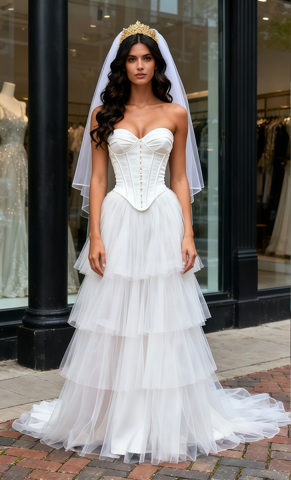 Sweetheart Corset Satin A Line Tulle Layers Wedding Dress