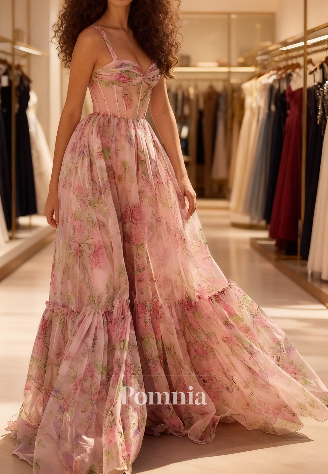 Spaghetti Straps Square Chiffon Prom Dress