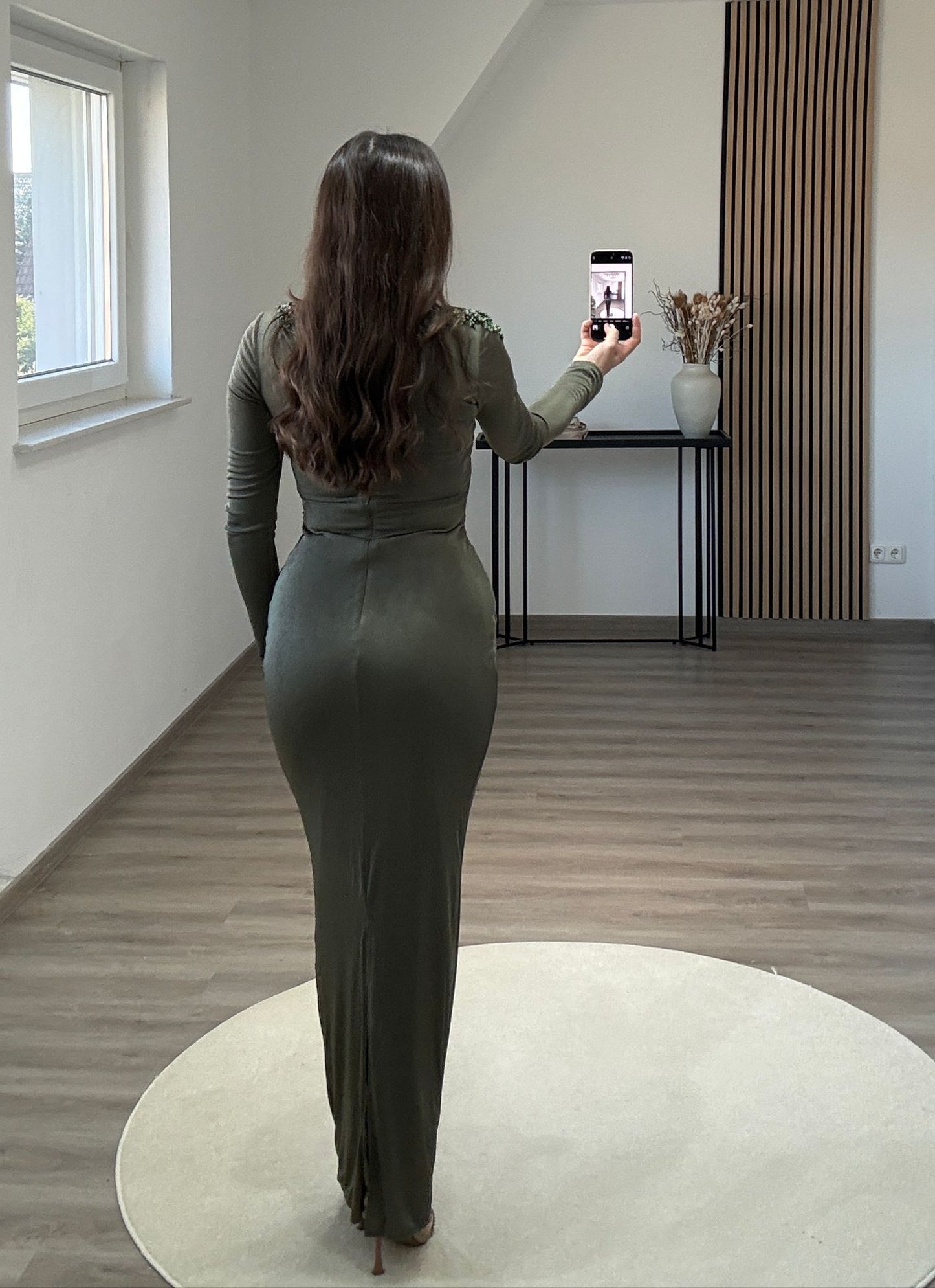 Long Sleeves Mermaid High Neck Prom Dress with Sequins Ruched Evening Party Dress