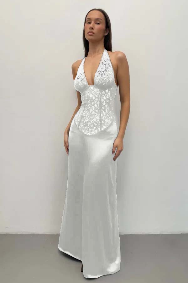 Halter Deep V-Neck Sleeveless Long Mermaid Prom Dress
