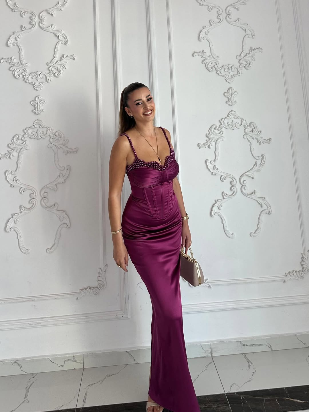 Orchid Straps Prom Dress Sleeveless Pleated Slimming with Beaded