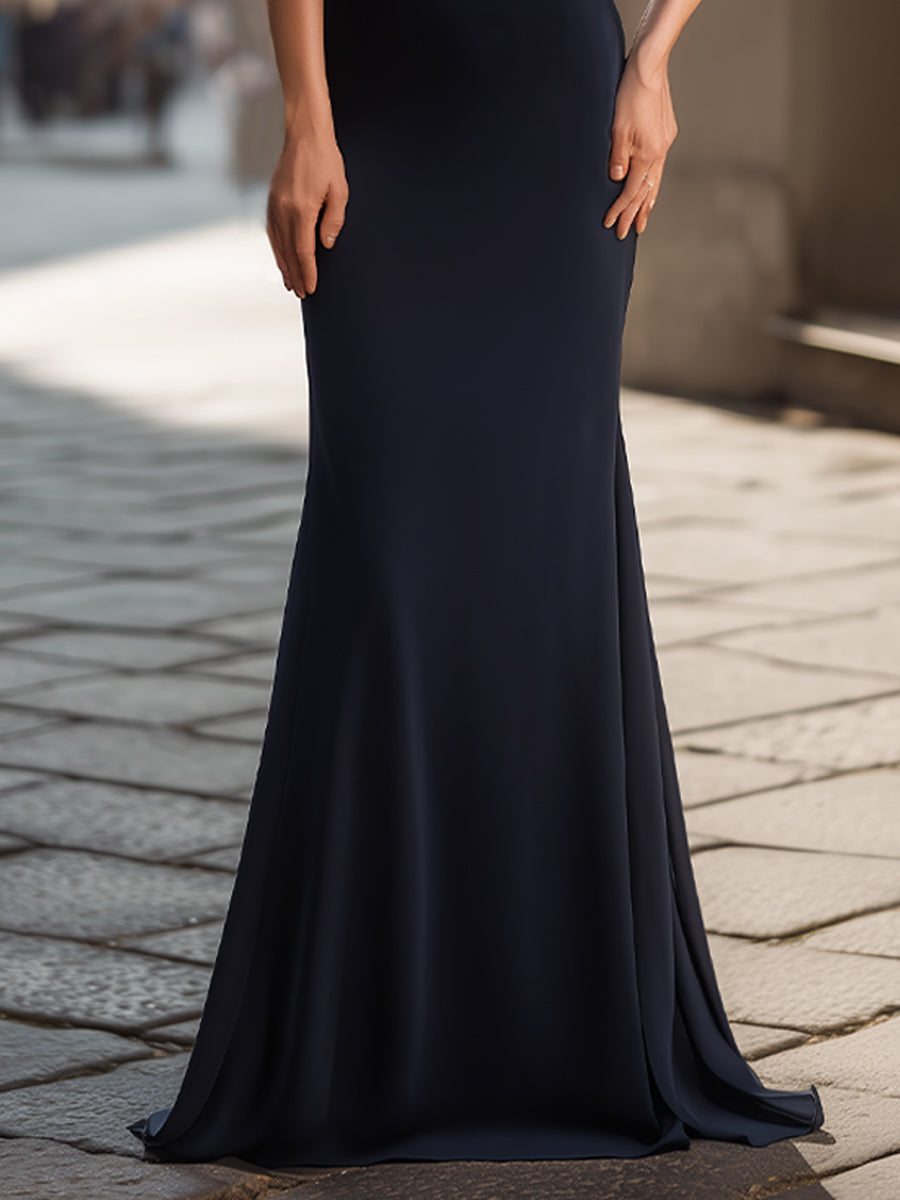 Elegant Sheer Cape Overlay Evening Maxi Dress