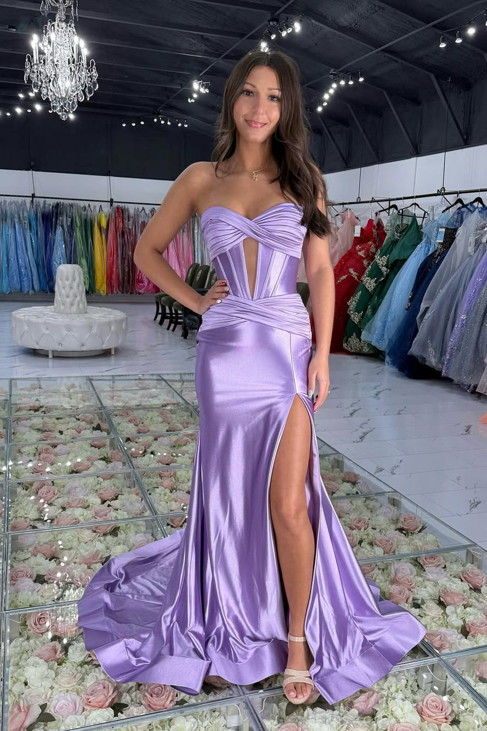 Charming Mermaid Sweetheart Satin Long Prom Dress with Slit