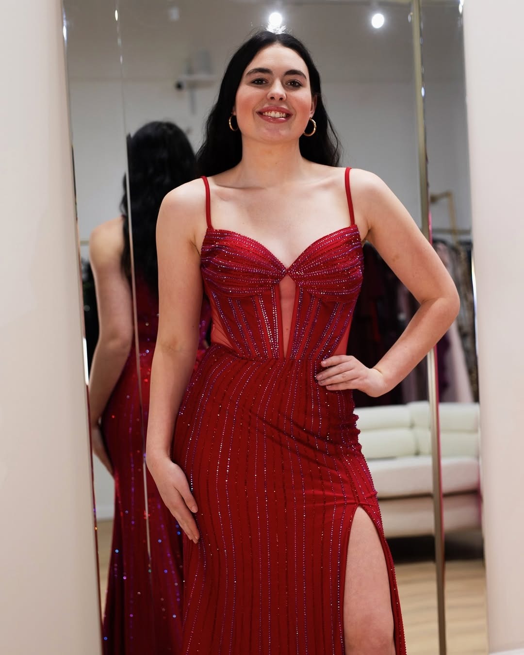 Mermaid Beaded Prom Dresses Long with Slit Corset Sequin Formal Gowns