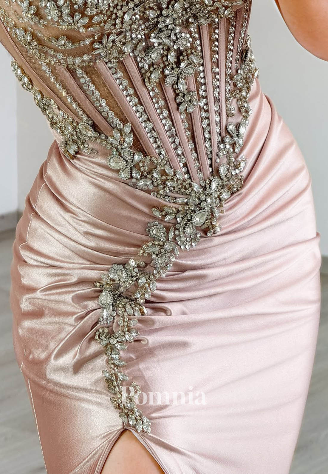 Mermaid Satin Beaded Sweetheart Slit Prom Dress