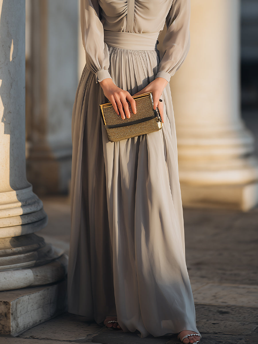 Off-Shoulder Draped Chiffon Evening Gown