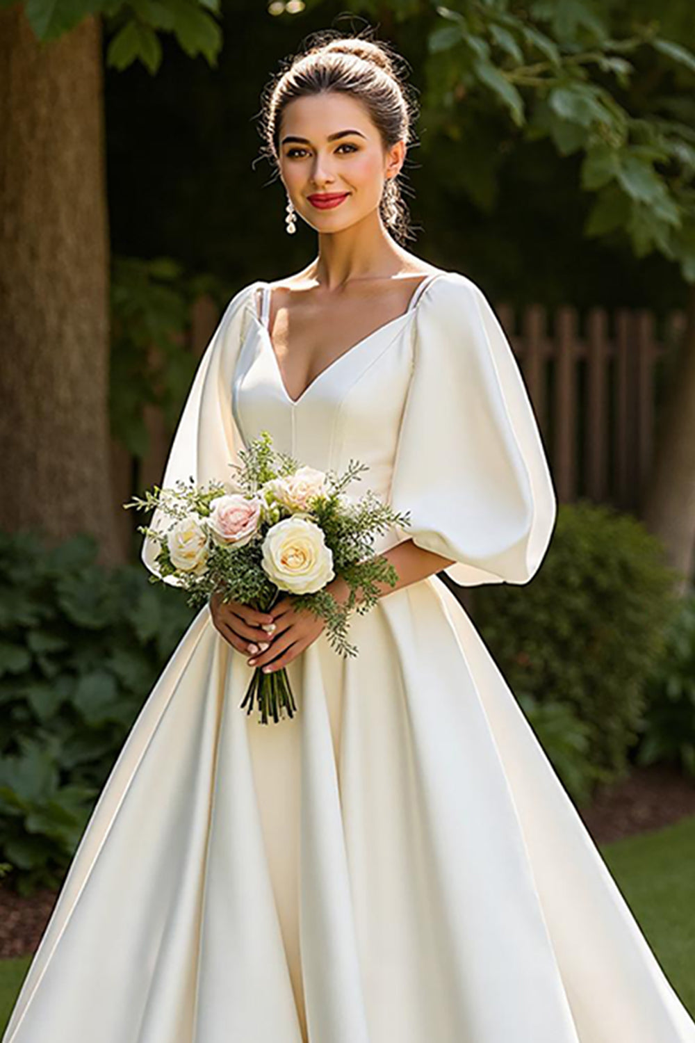 A Line Court Train Simple Satin Ivory Wedding Dress