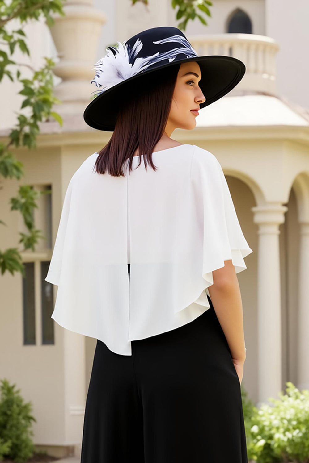 Black and White Sheath Chiffon Long Wedding Guest Dress with Bow