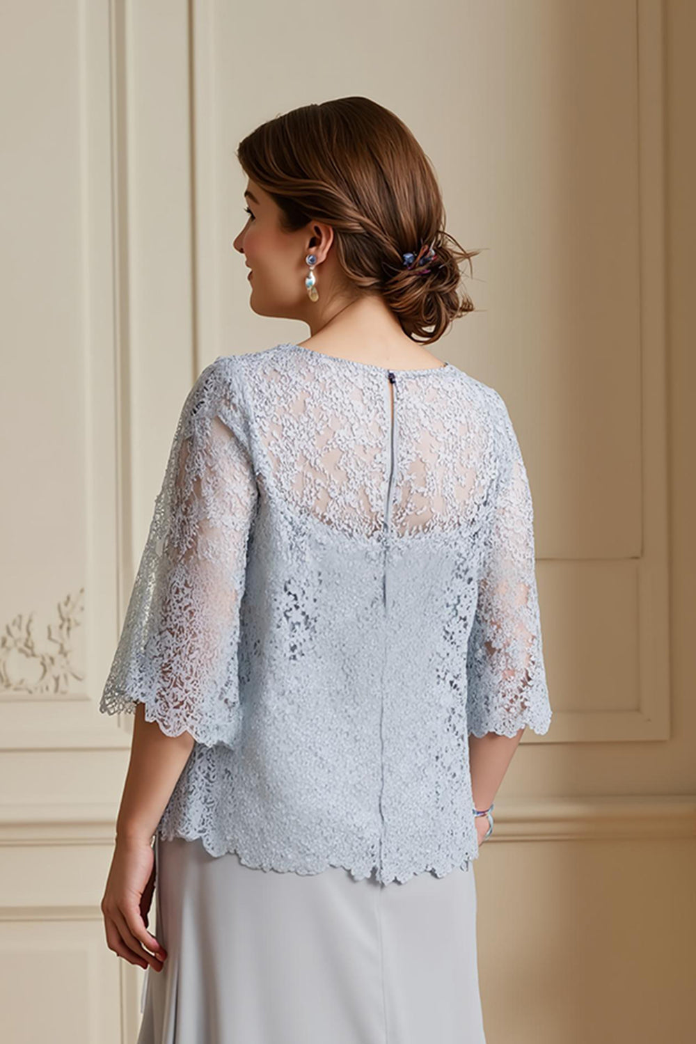 Silver A-Line Tiered Chiffon Lace Coat 2 Piece Mother of the Bride Dress