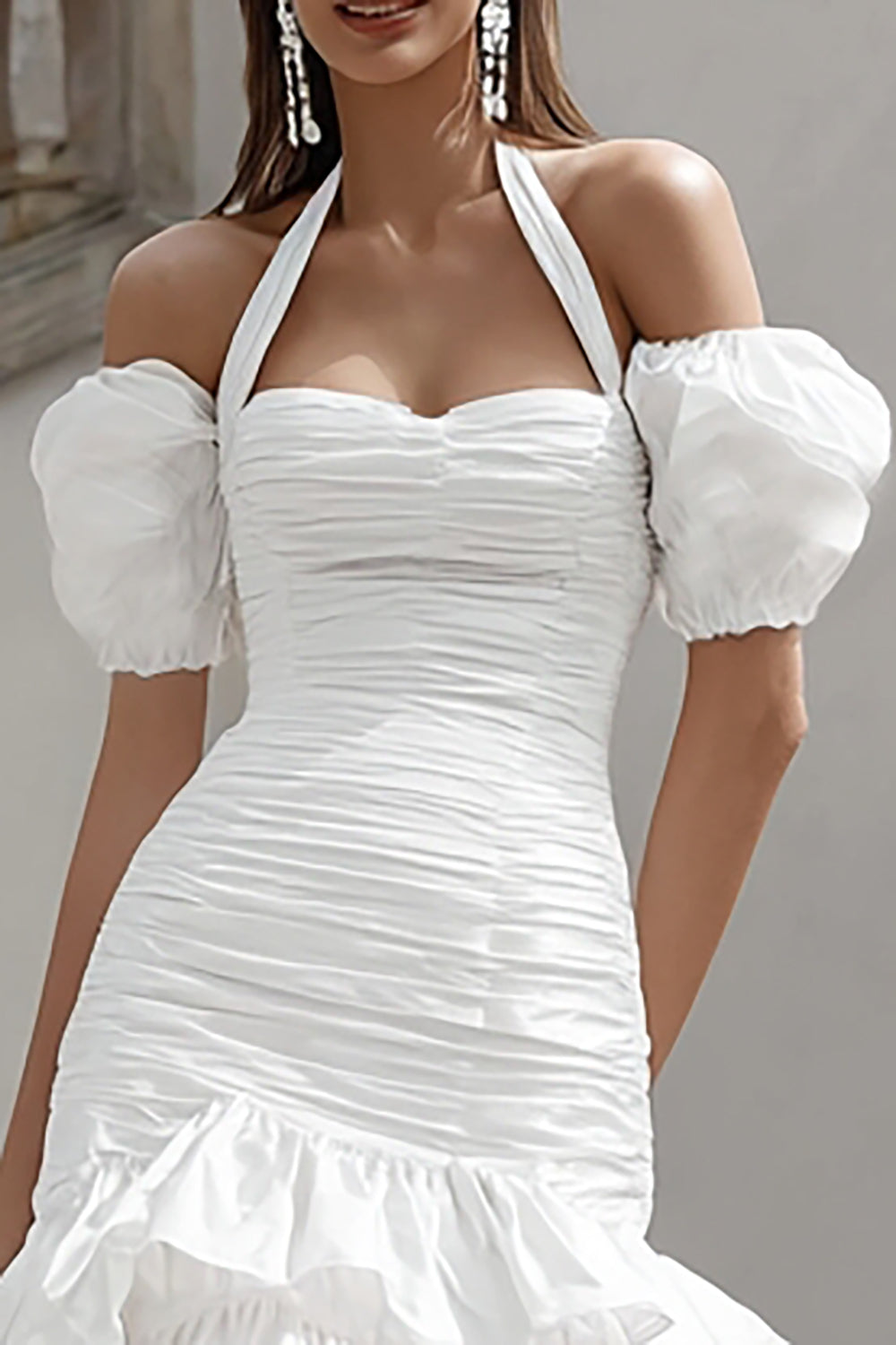 Ivory Bodycon Tiered Short Bridal Shower Dress with Ruffles