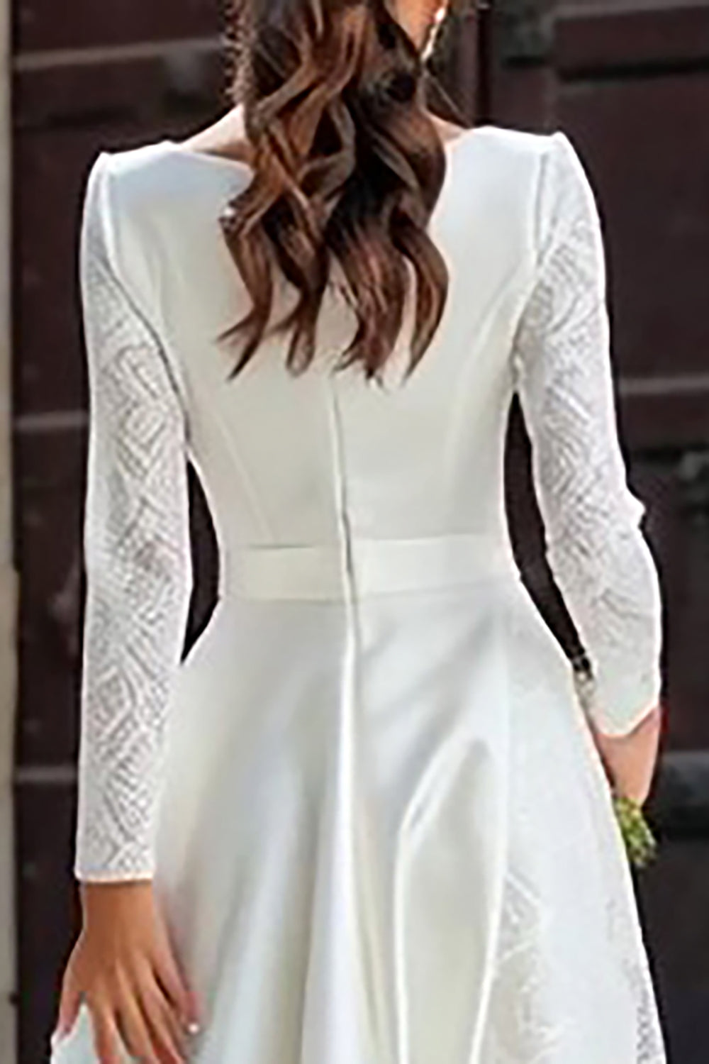 Ivory A Line Boat Neck Long Sleeves Engagement Dress with Pockets