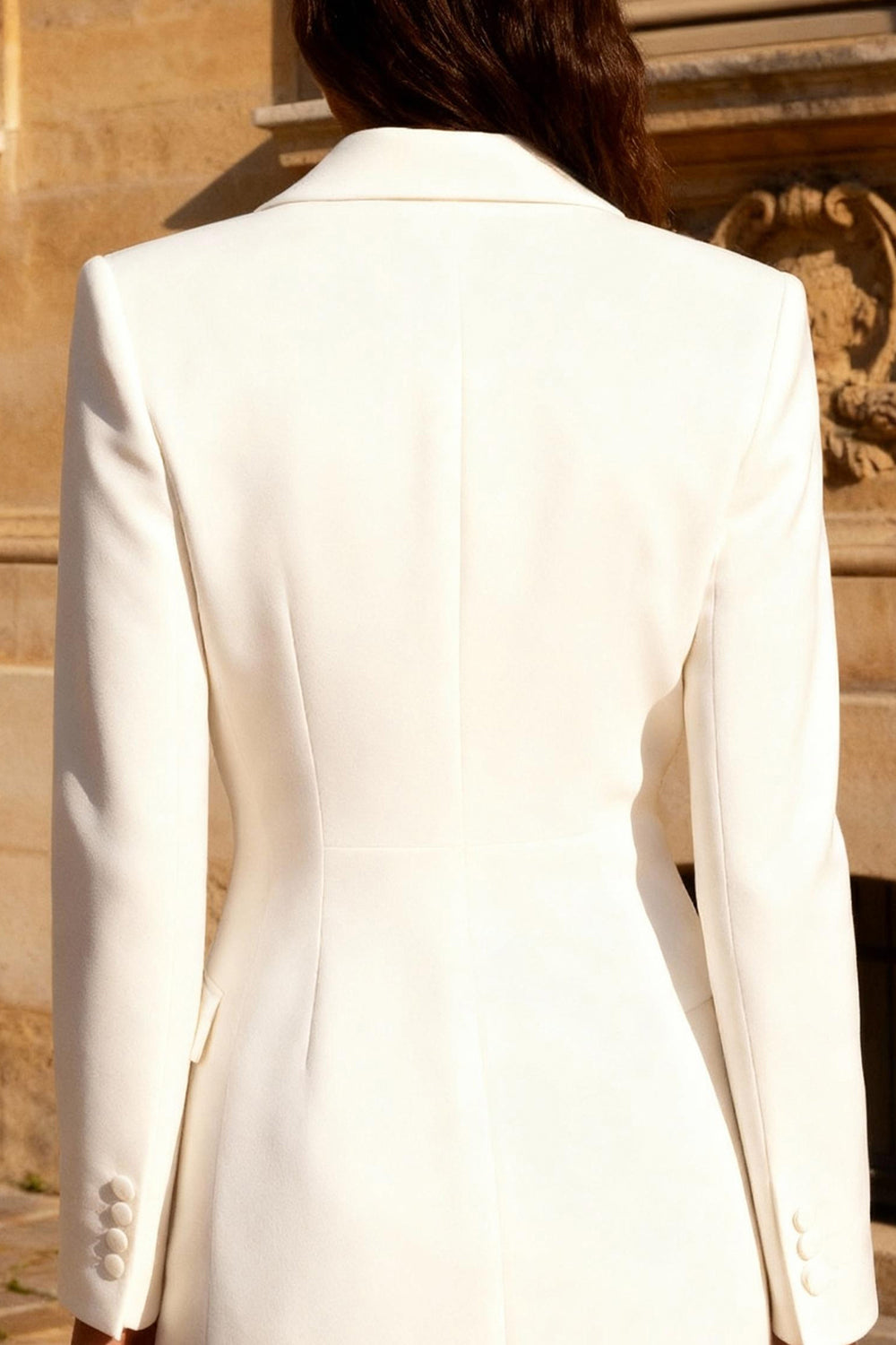 White Double Breasted Peak Lapel Short Blazer Wedding Dress