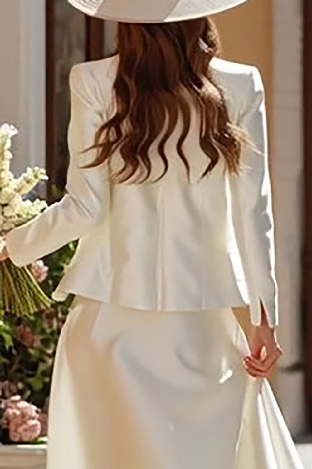 Ivory Satin 2 Piece A Line Corset Floor Length Wedding Dress with Jacket