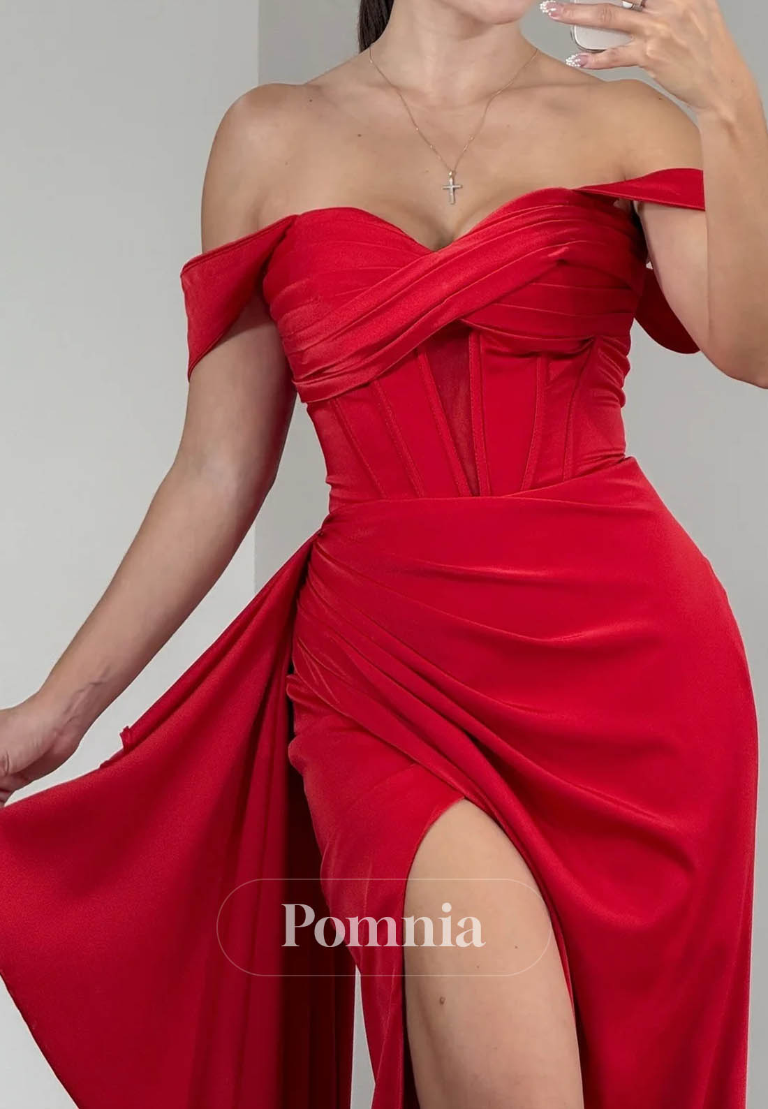 Red Sweetheart Sleeveless Slit Ruched Corset Prom Dress