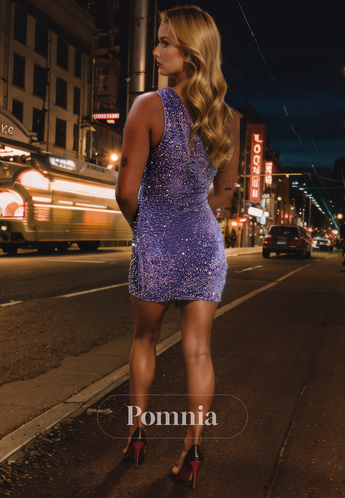 Sheath/Column One Shoulder Sleeveless Sequined Short Homecoming Dress