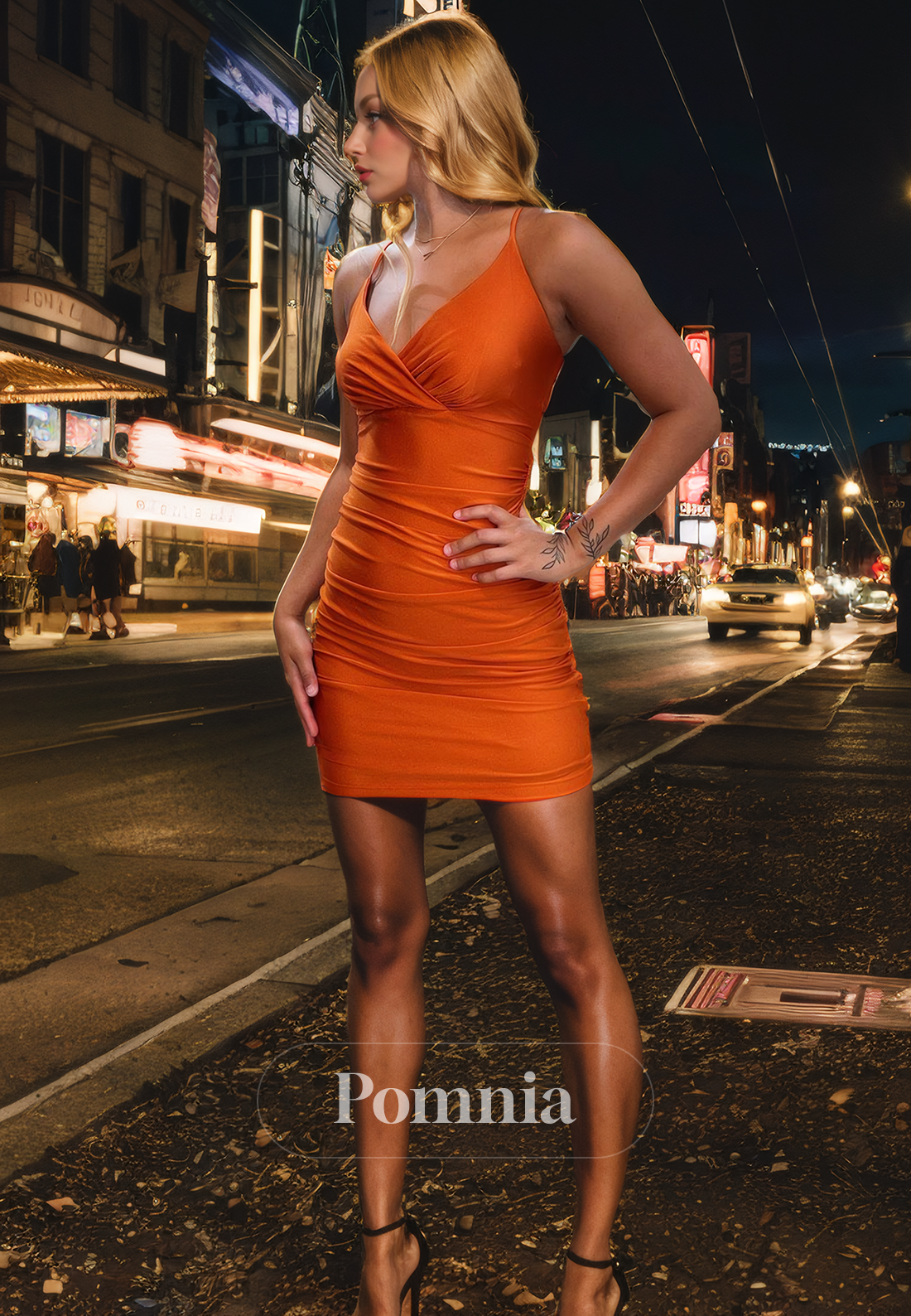 Spaghetti Straps V-Neck Sleeveless Pleated Short Homecoming Dress