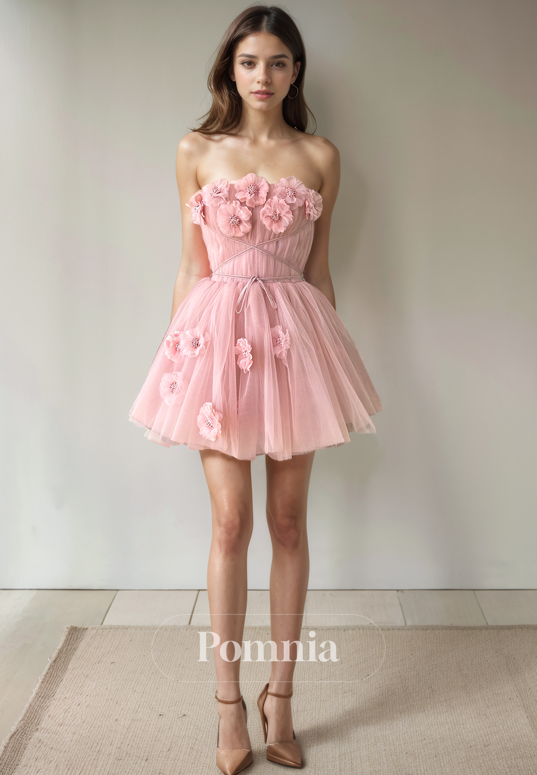 A-Line Strapless Empire-Waist Sleeveless Tulle Short Homecoming Dress