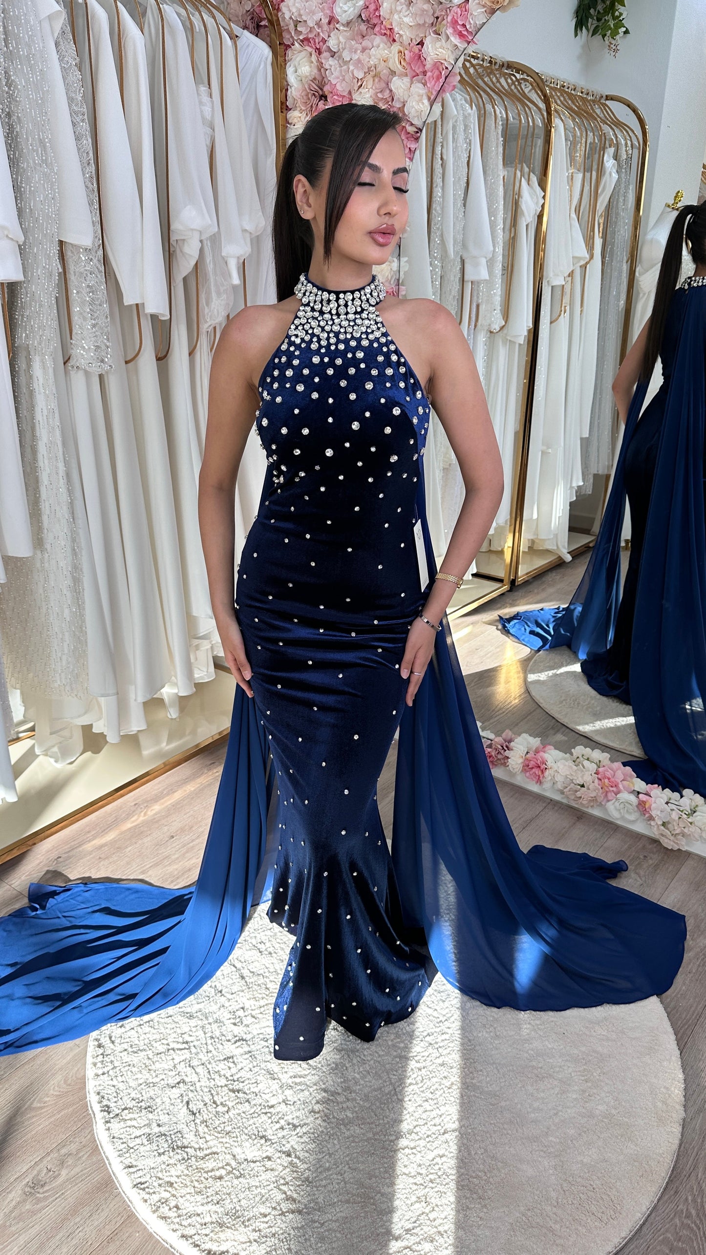 Premium Halter Sleeveless Sequins Velvet Dress