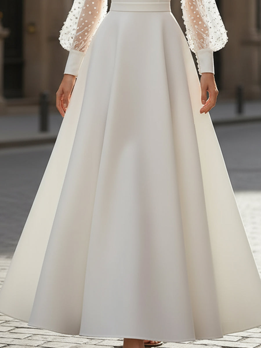 Elegant White Pearl Embellished A-Line Dress