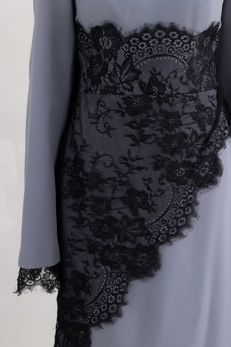 Lace Overlay Patchwork Long Sleeve Party Maxi Dress