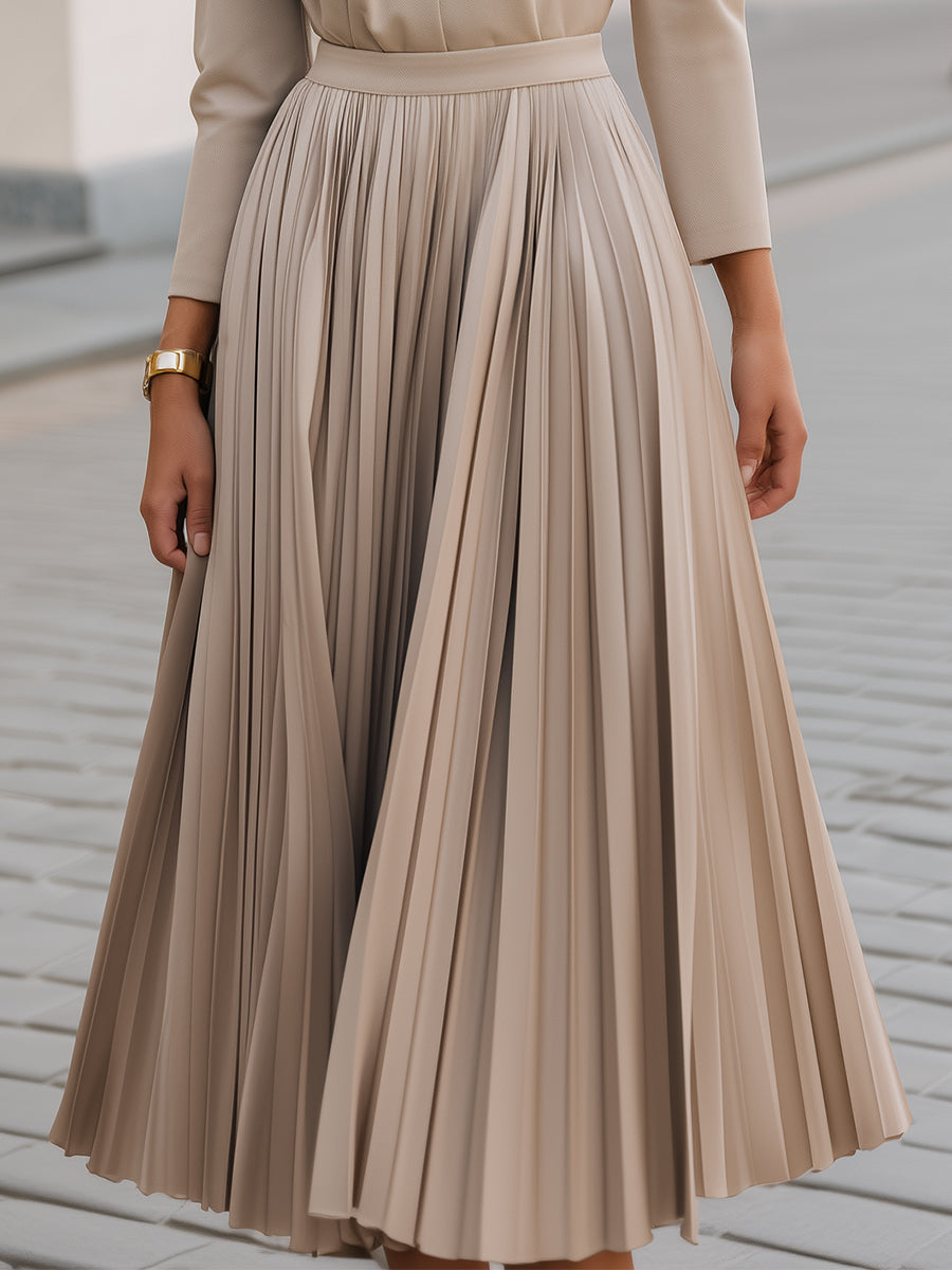 Pleated Midi Dress With Statement Button