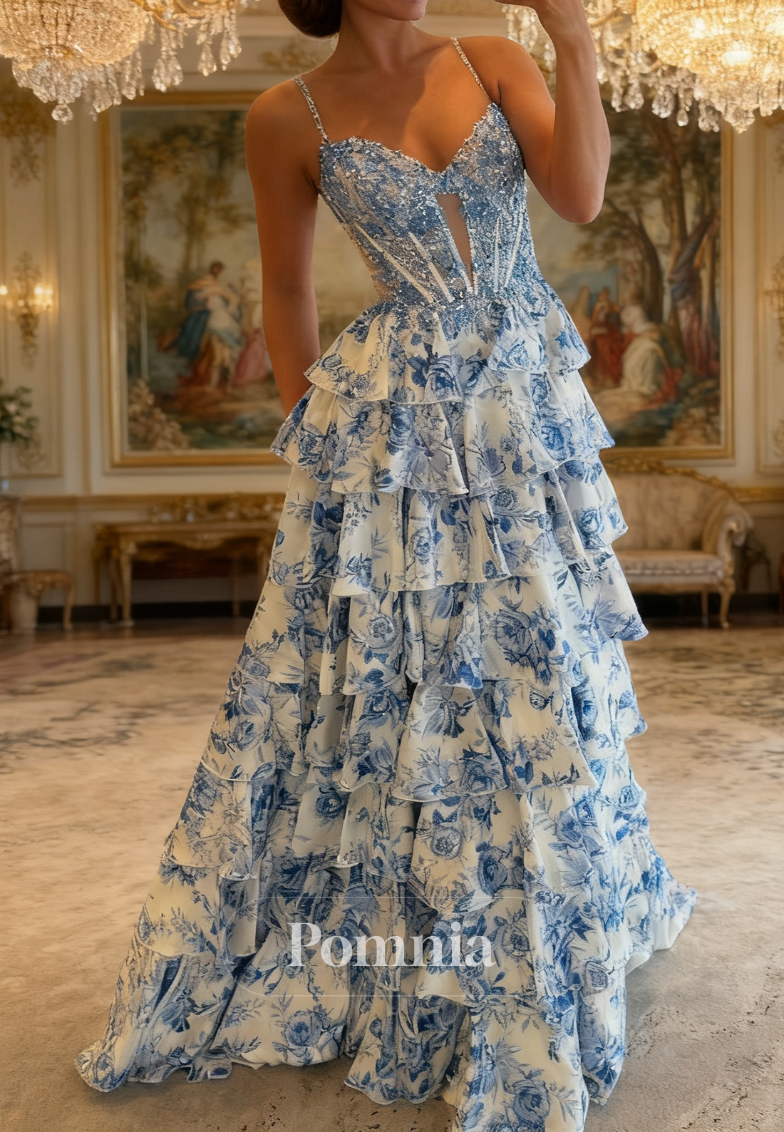 Blue Sleeveless Sweetheart Ruffles A-Line Prom Dress