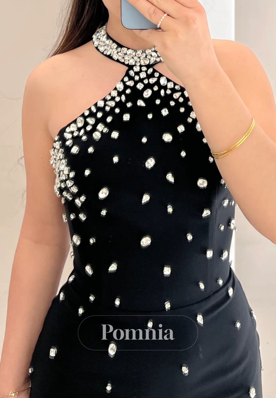 Black Halter Sleeveless Sequins A-Line Prom Dress