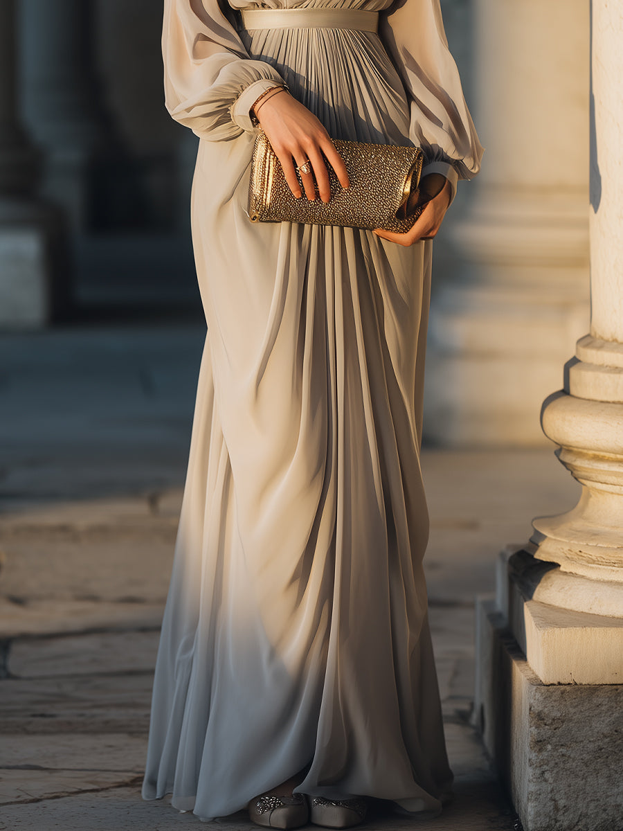 Draped Chiffon Off-Shoulder Goddess Evening Gown