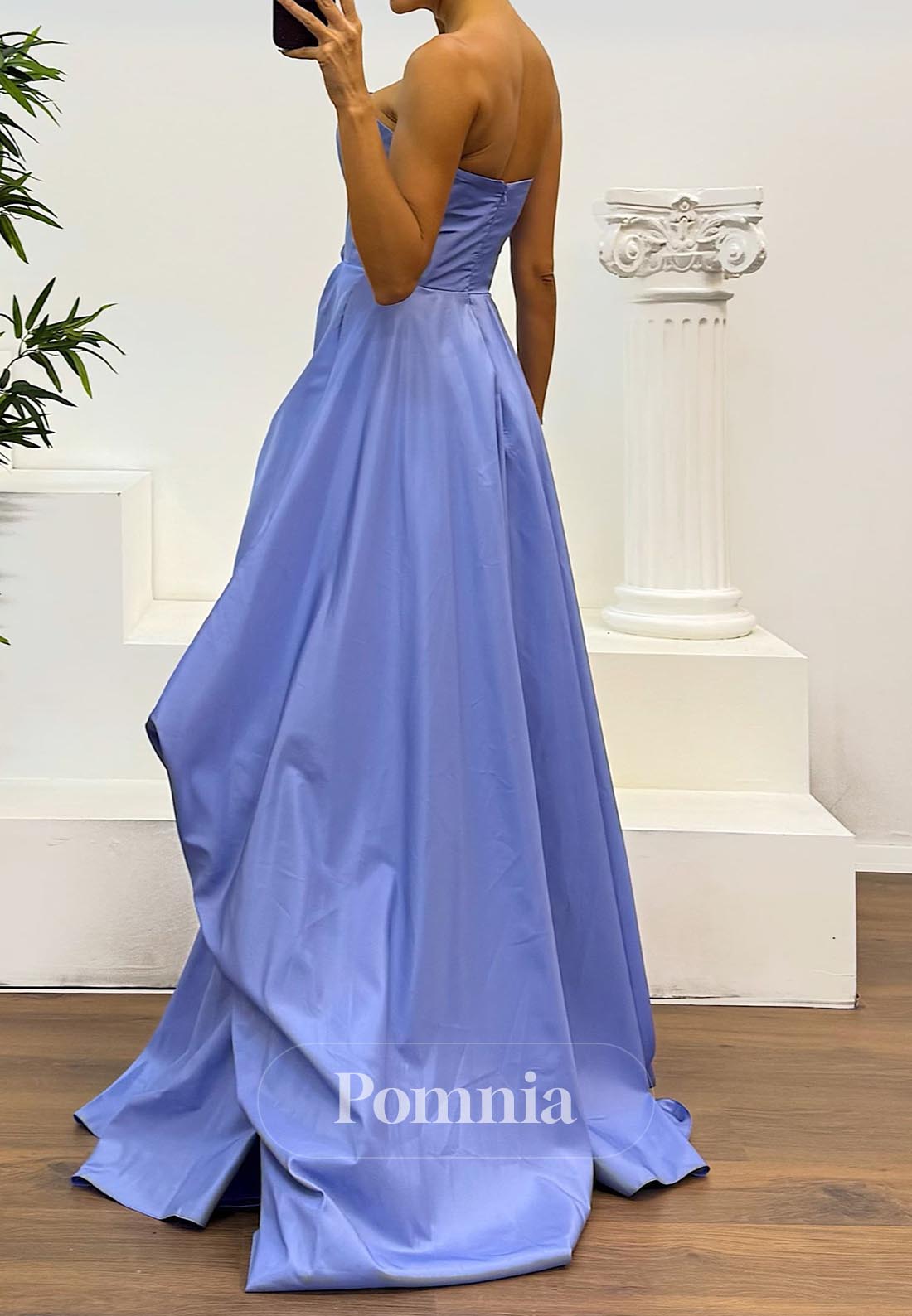 A-Line Sleeveless Strapless Slit Floral Appliques Evening Dress