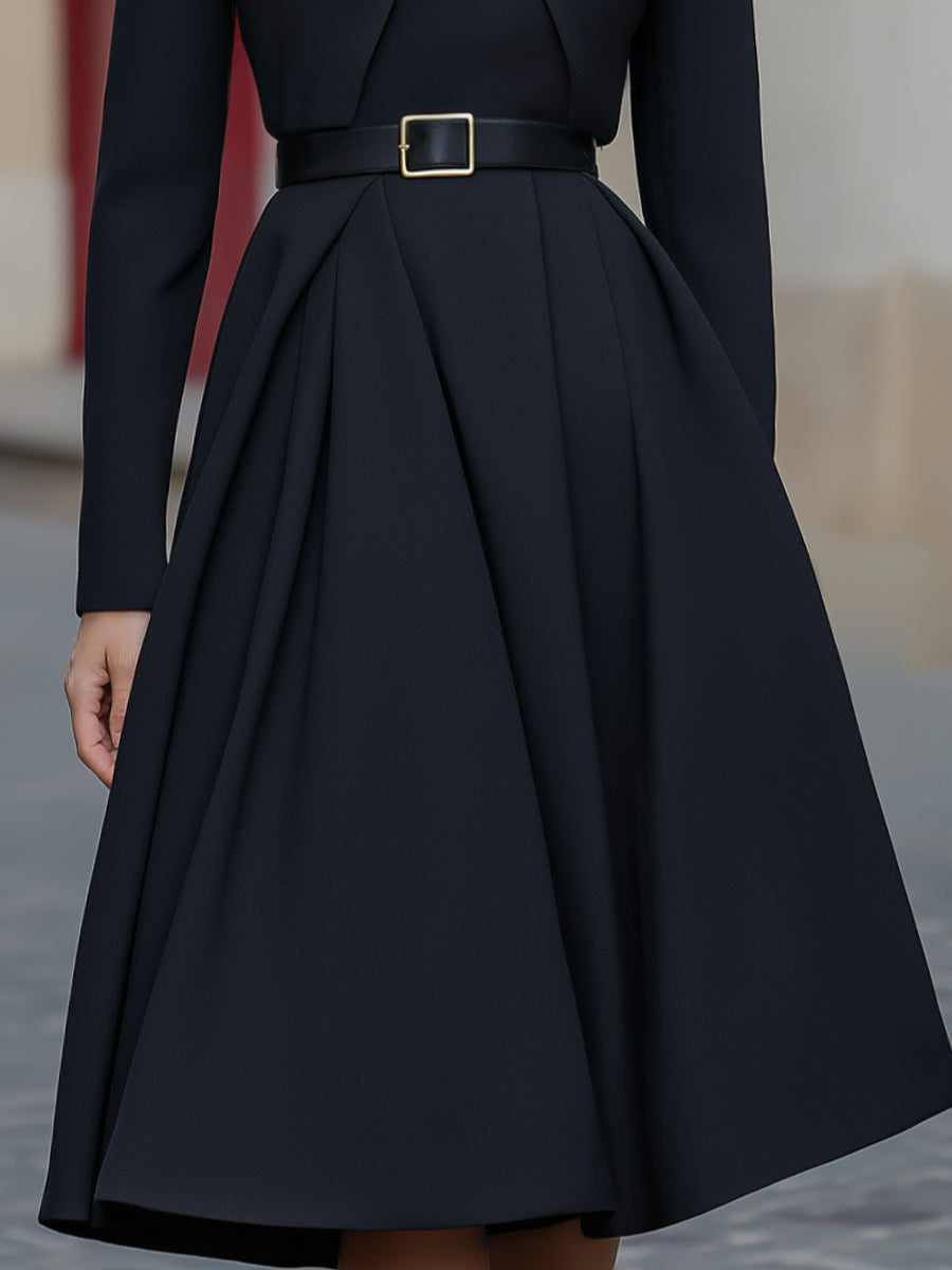 Two-Piece Set Bow-Neck Cropped Jacket And Sleeveless Midi Dress