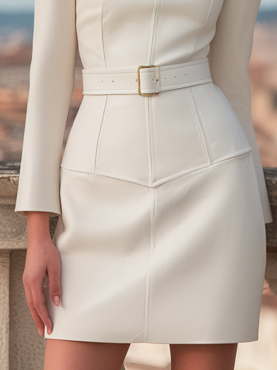 Elegant Belted Long Sleeve Mini Dress