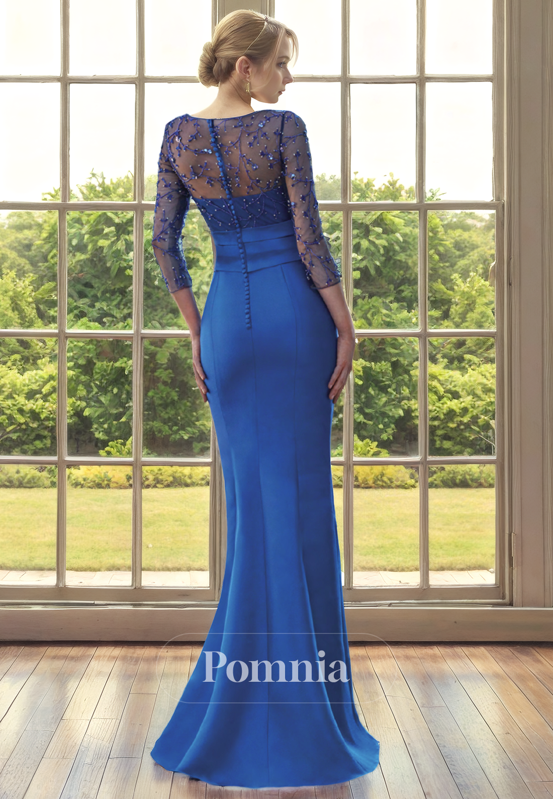 Mermaid/Trumpet Scoop Long Sleeves Beaded Long Mother of Bride Dress