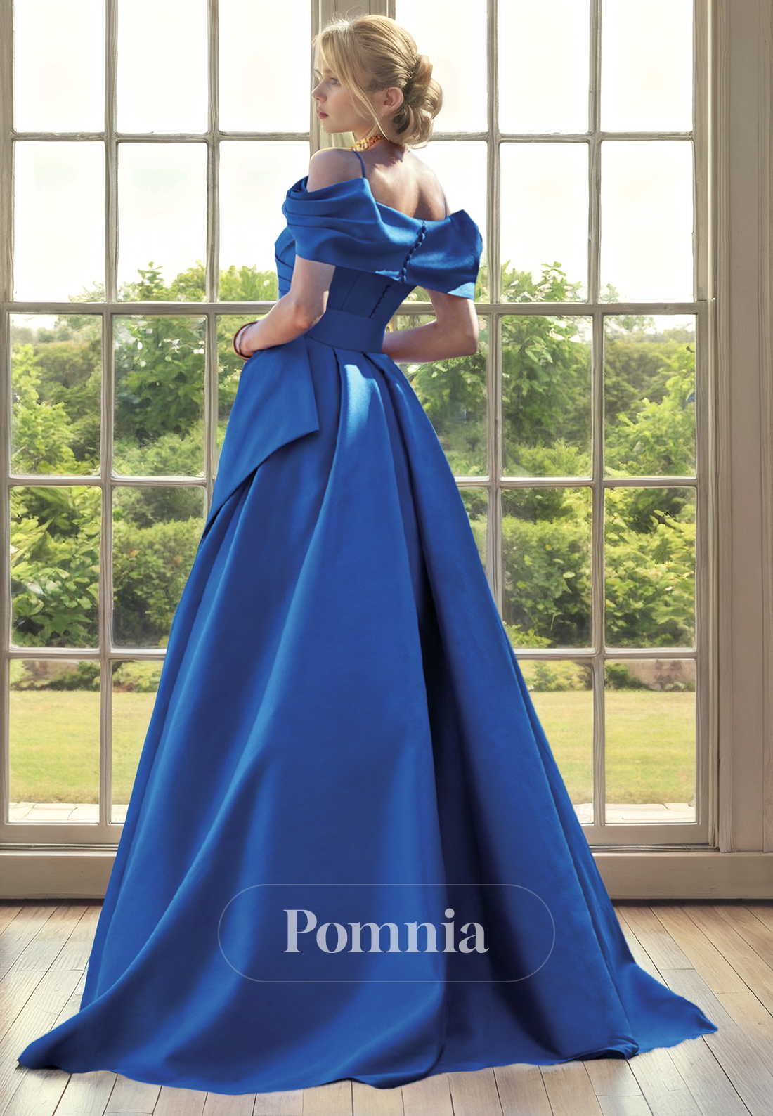 A-Line Strapless Cap Sleeves Empire-Waist Satin Pleated Long Mother of Bride Dress