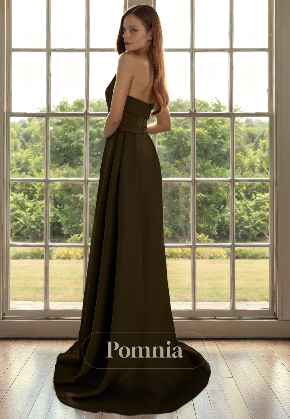 A-Line Empire-Waist Strapless Scoop Sleeveless Long Mother of Bride Dress