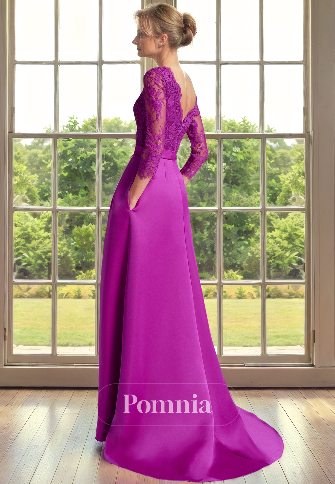 A-Line Empire-Waist Long Sleeves Appliques Long Mother of Bride Dress