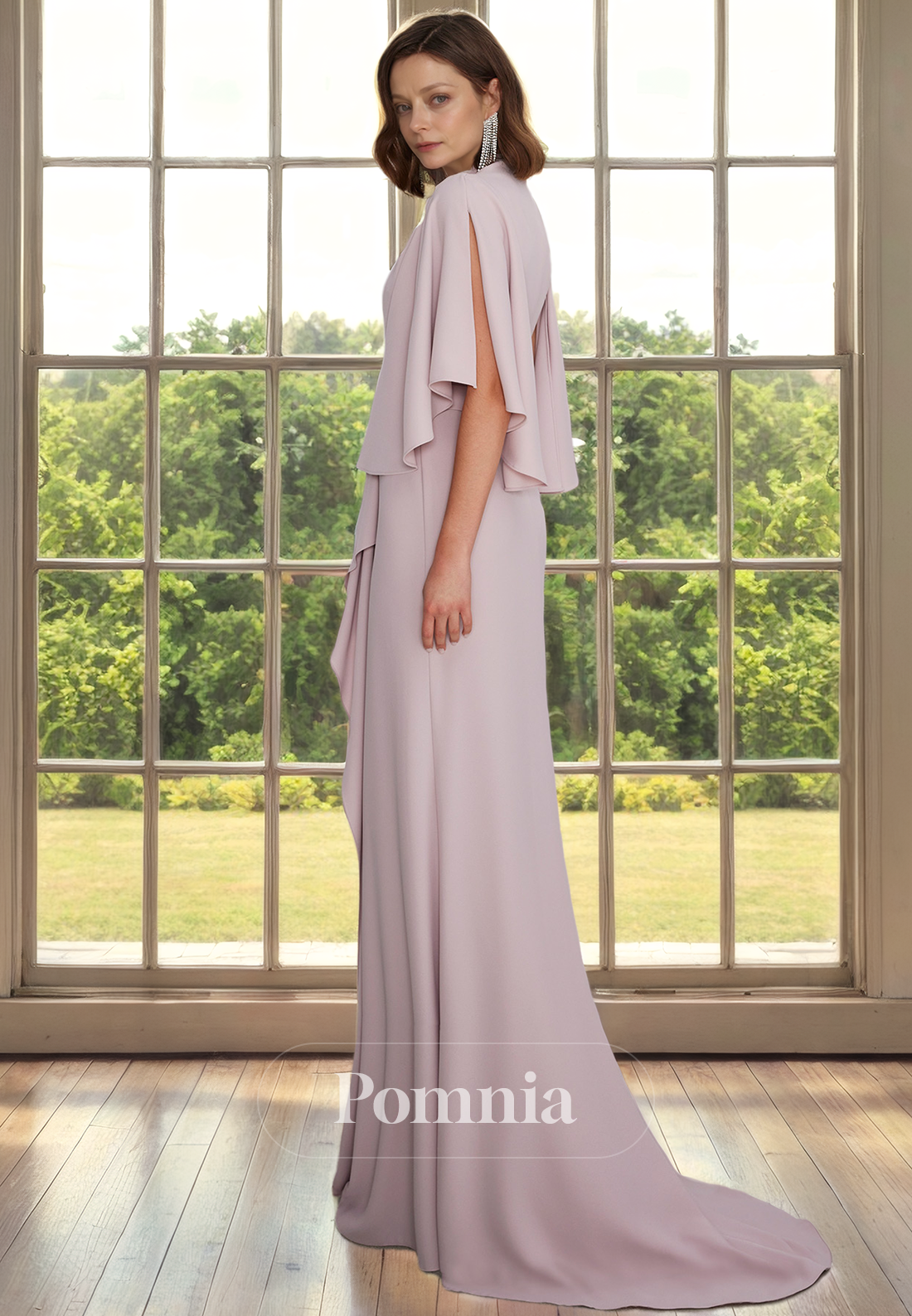 Mermaid/Trumpet V-Neck Sleeves Ruched Chiffon Long Mother of Bride Dress