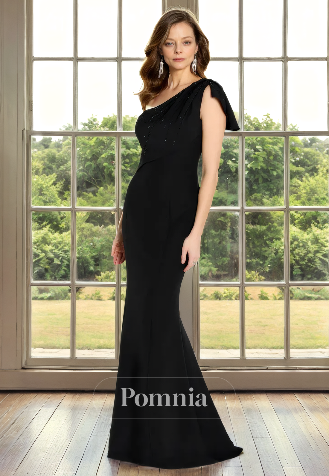 Mermaid/Trumpet One Shoulder Sleeveless Satin Long Mother of Bride Dress