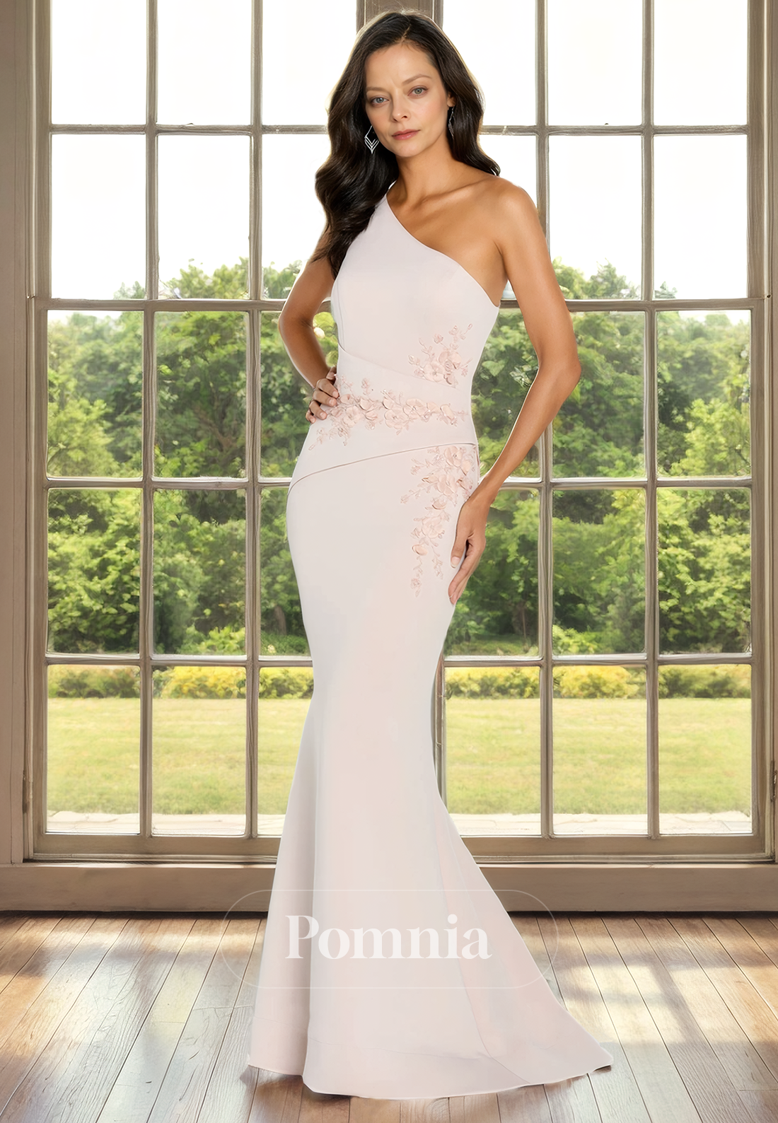 One Shoulder Mermaid/Trumpet Sleeveless Appliques Long Mother of Bride Dress